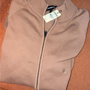 Express Tan Zip Up Sweater with pockets